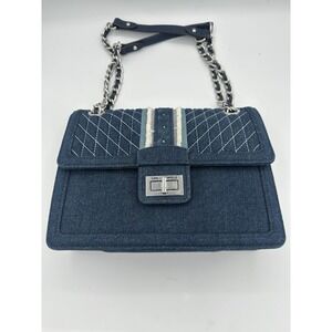 Karl Lagerfeld Agyness Signature Blue Chambray Canvas Shoulder Bag Handbag